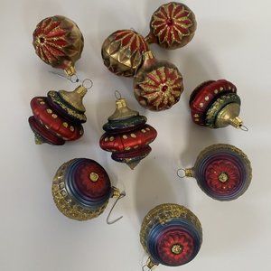 Lot of 10 vintage blown glass ornaments w/ glitter